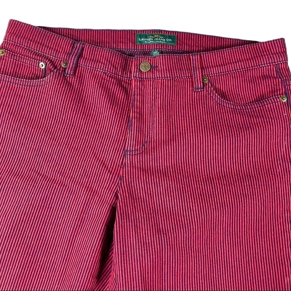 LRL Lauren Jeans Co plus size 14 red navy blue pinstripe straight leg jeans EUC - Picture 2 of 10